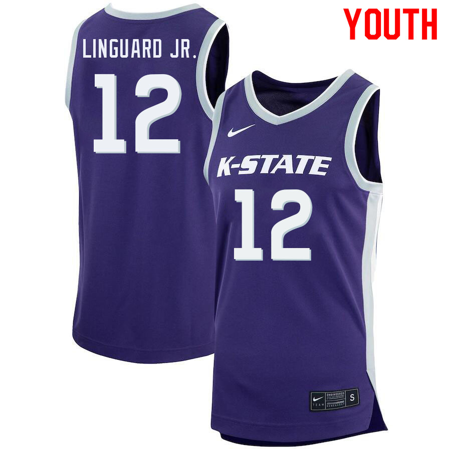 Youth #12 Carlton Linguard Jr. Kansas State Wildcats College Basketball Jerseys Sale-Purple